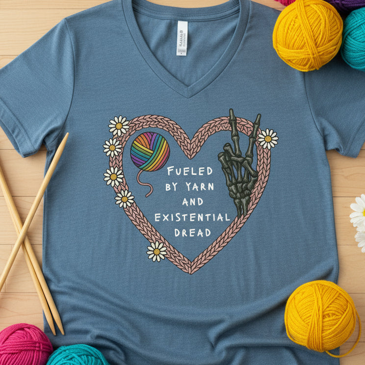 Existential Yarn V Neck T-Shirt Heather Slate / S