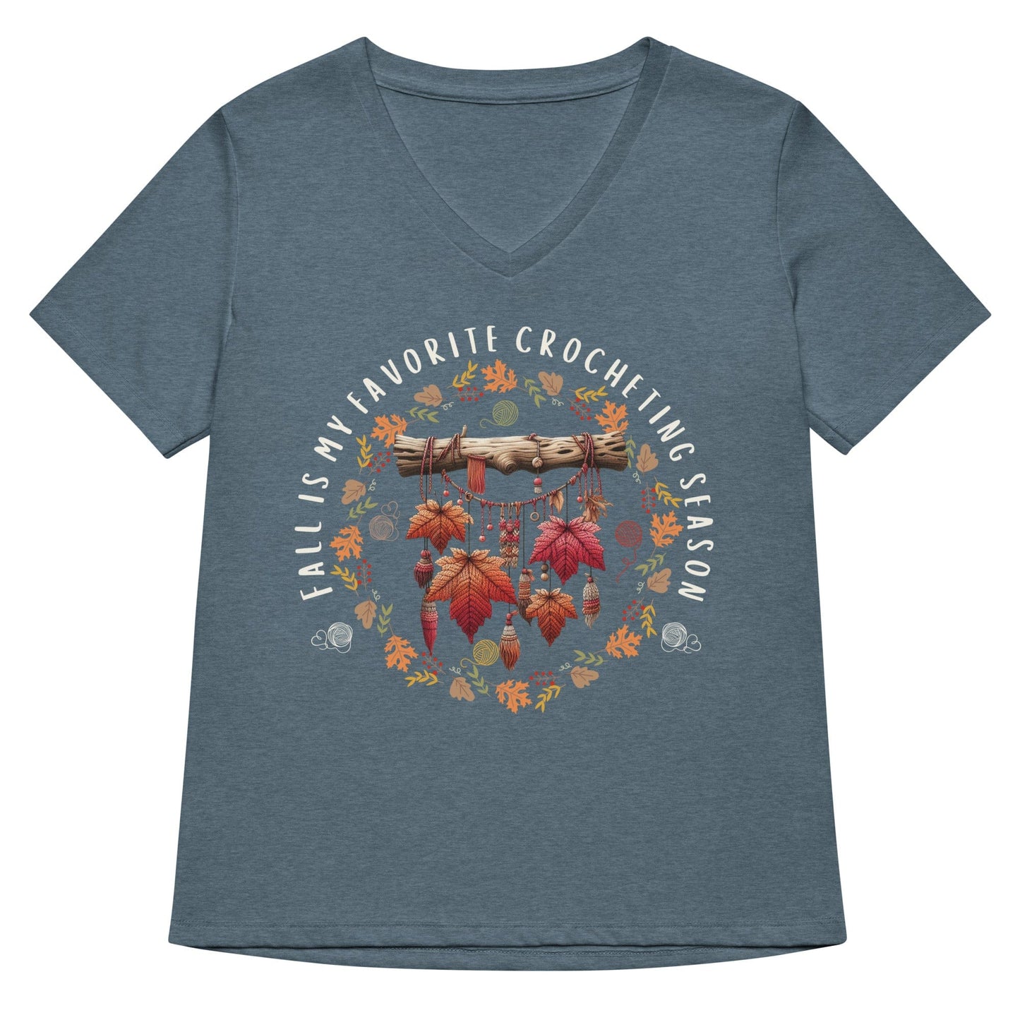 Fall is my Crocheting Season V Neck T-Shirt Heather Slate / S