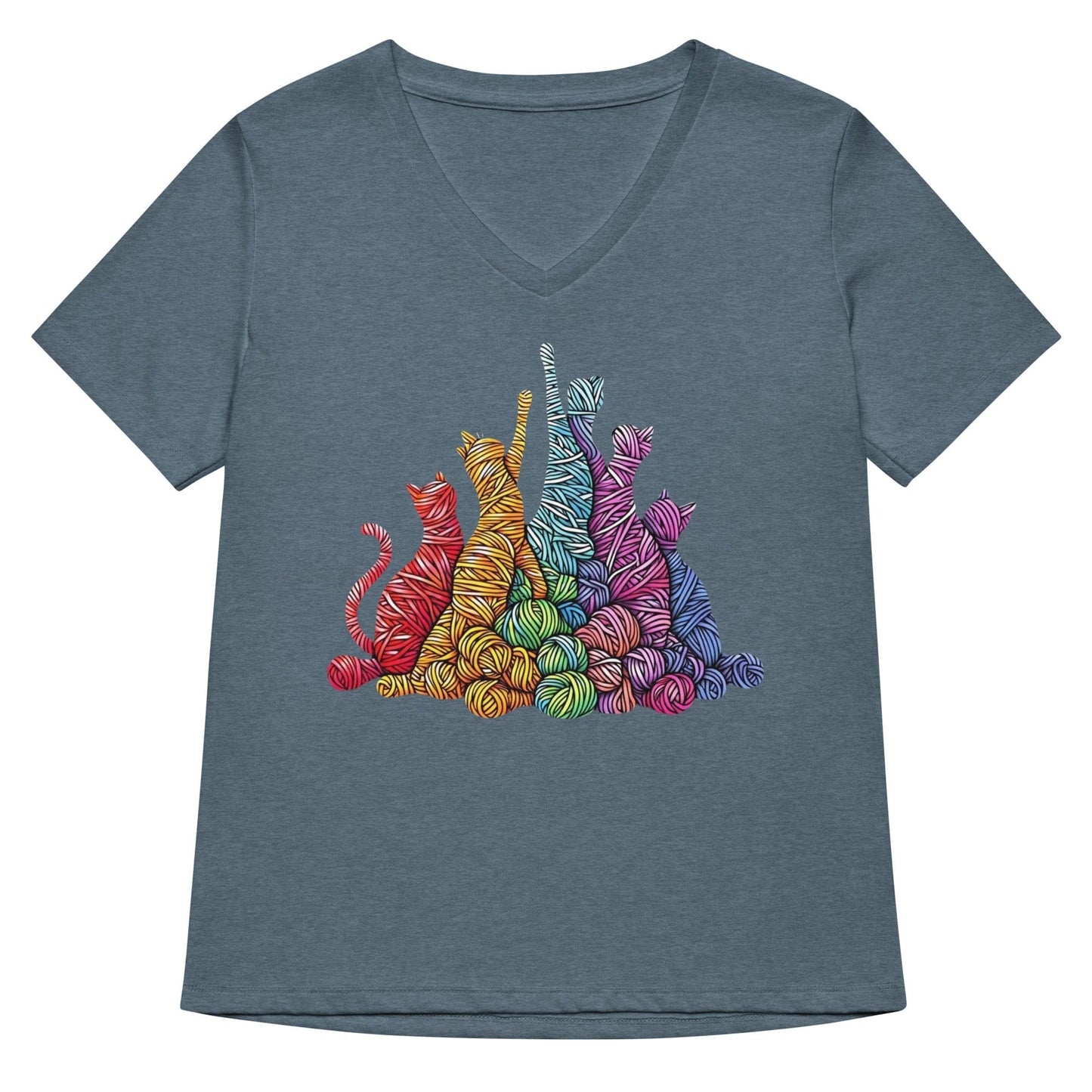 Fiber Felines V Neck T-Shirt Heather Slate / S