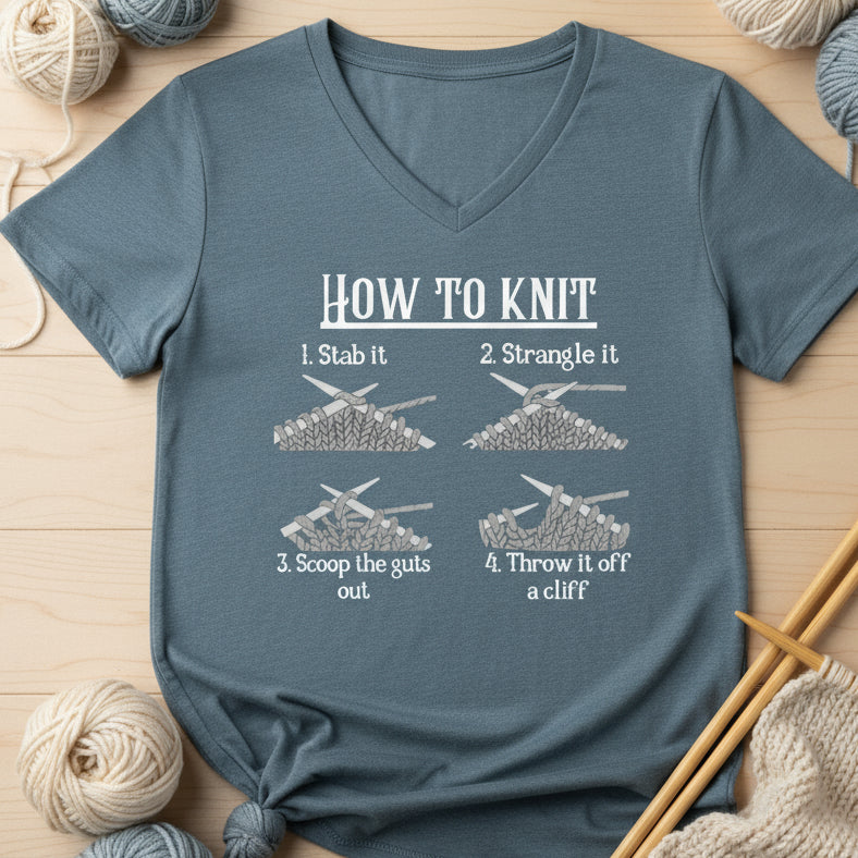 How to Knit V Neck T-Shirt Heather Slate / S