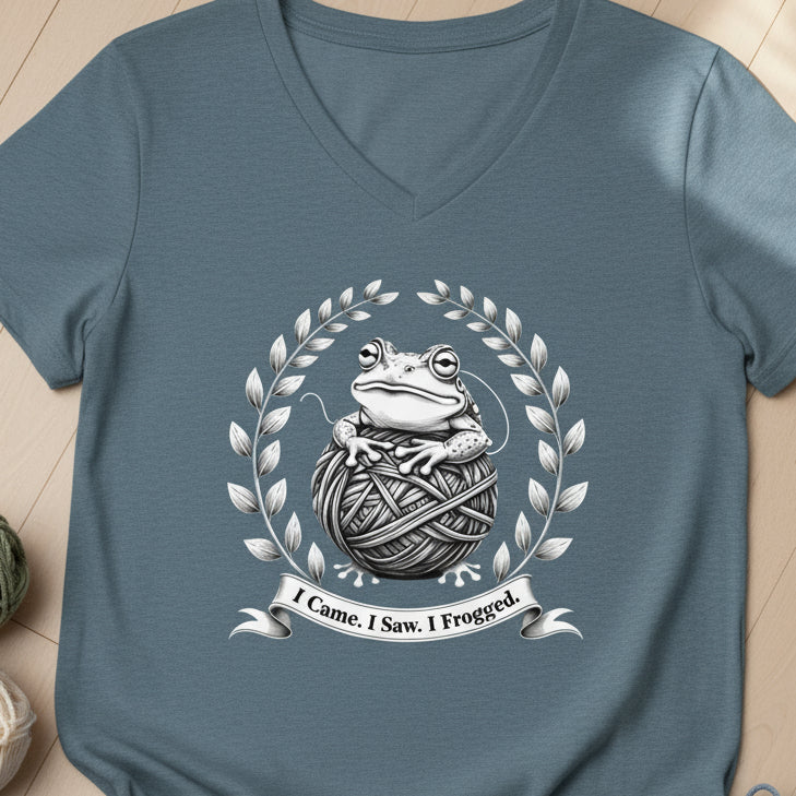 I came, I saw, I Frogged V Neck T-Shirt Heather Slate / S