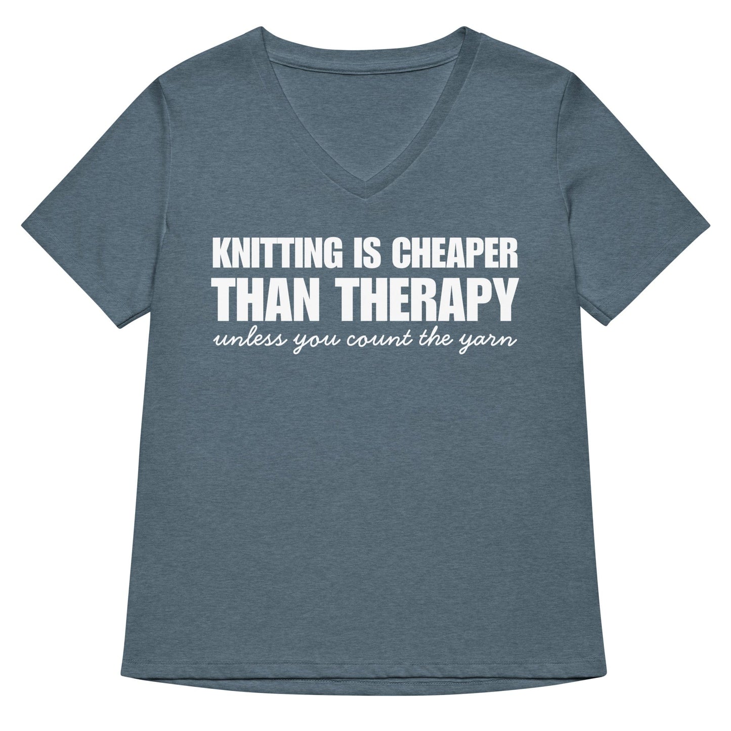 Knitting is Cheaper V Neck T-Shirt Heather Slate / S