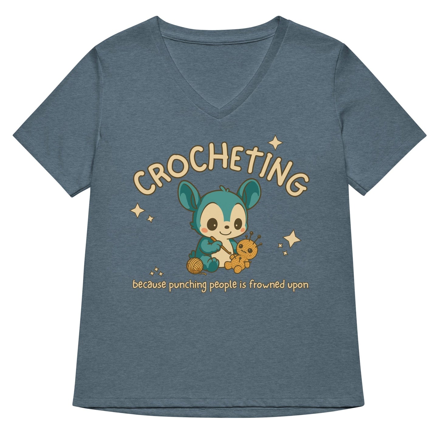 Punching People Is Frowned Upon V Neck T-Shirt Heather Slate / S