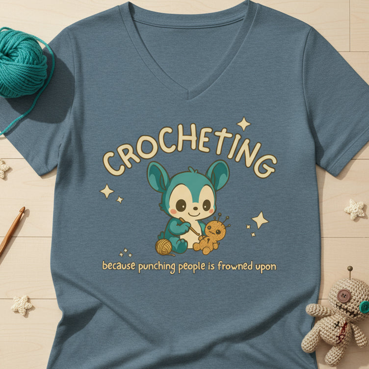 Punching People Is Frowned Upon V Neck T-Shirt Heather Slate / S