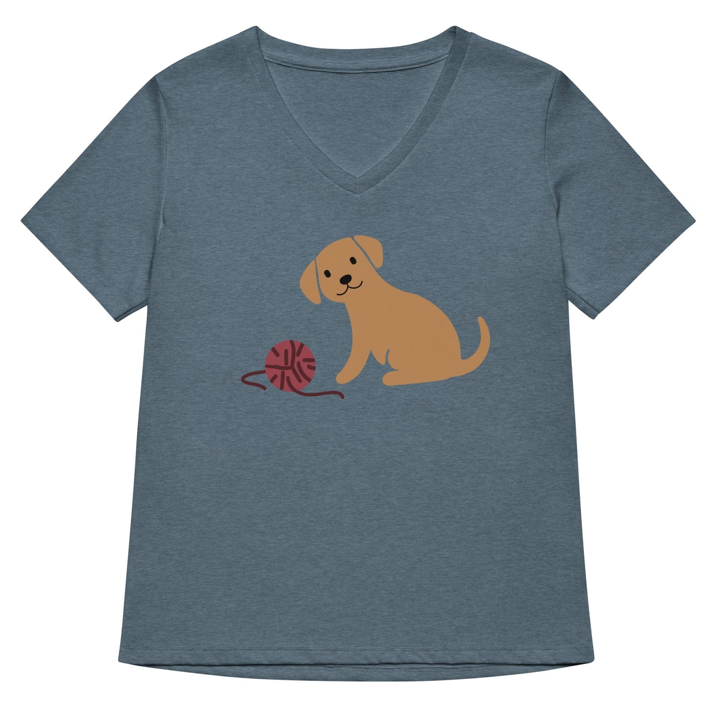Puppy & Yarn V Neck T-Shirt Heather Slate / S