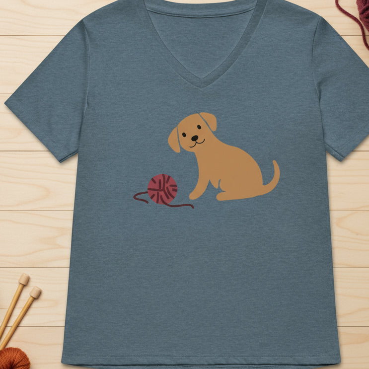 Puppy & Yarn V Neck T-Shirt Heather Slate / S