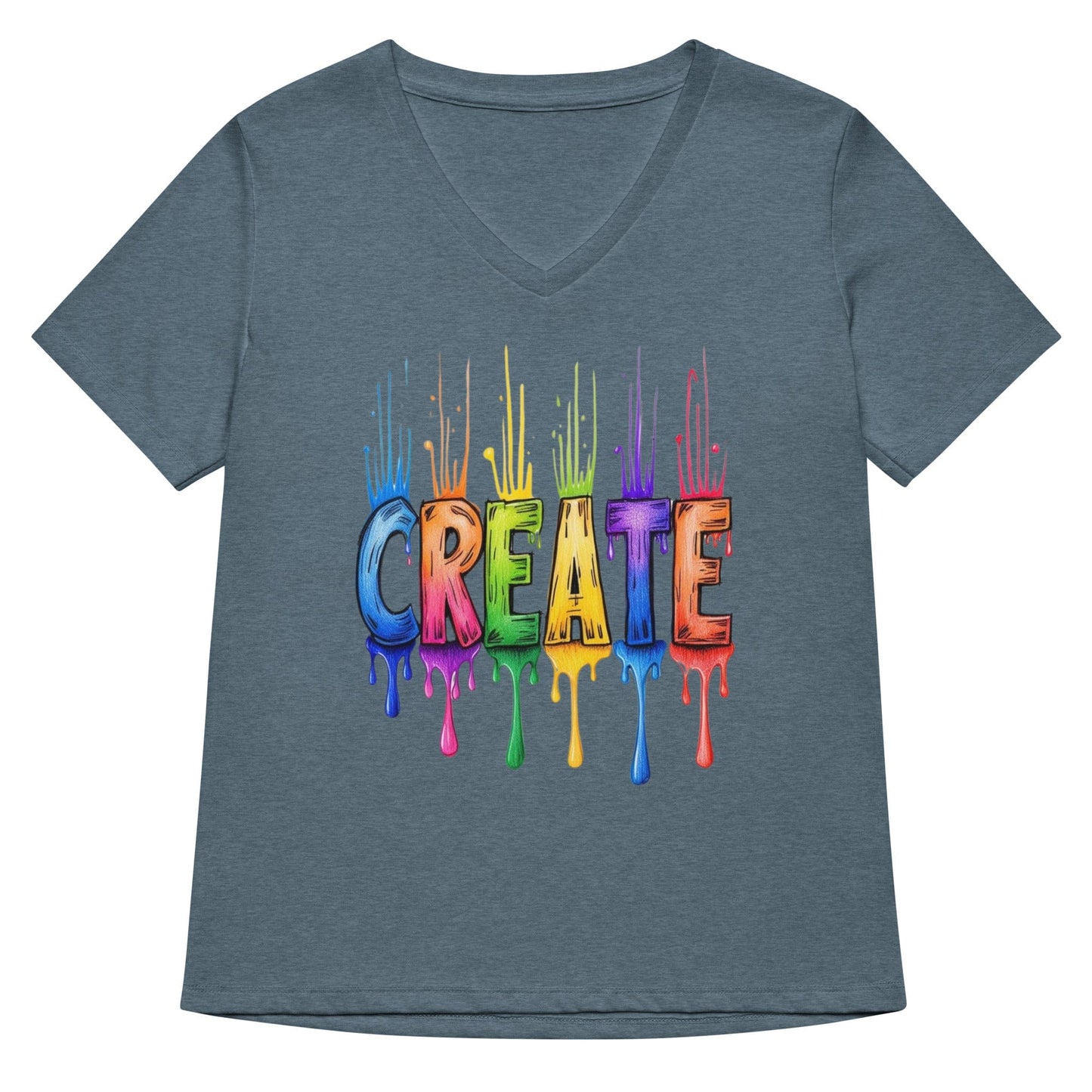 Rainbow Create V Neck T-Shirt Heather Slate / S