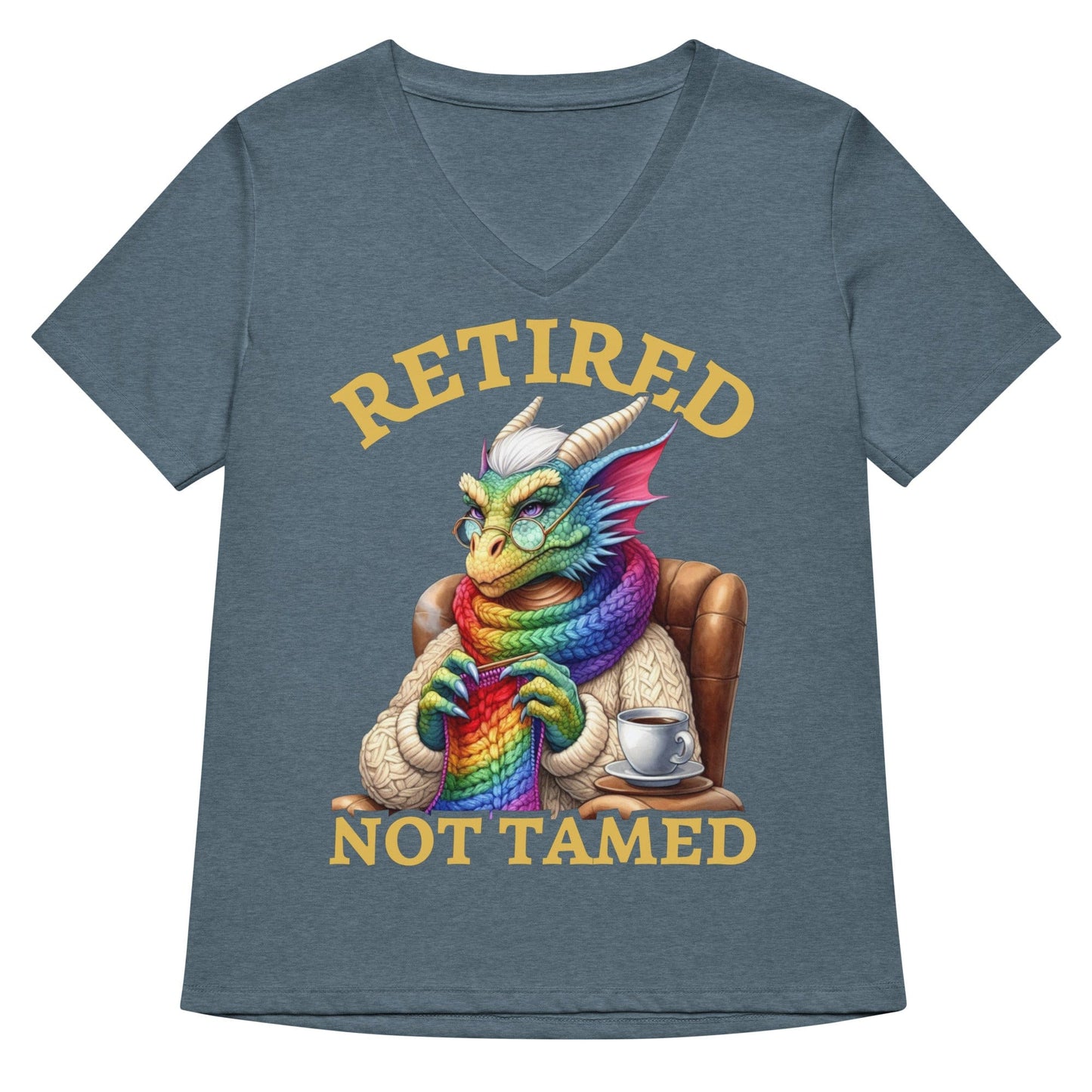 Retired not Tamed V Neck T-Shirt Heather Slate / S