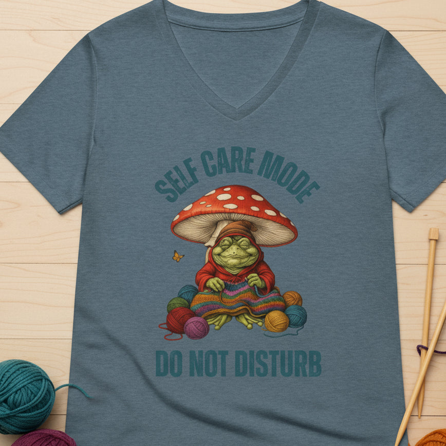 Self Care Mode V Neck T-Shirt Heather Slate / S