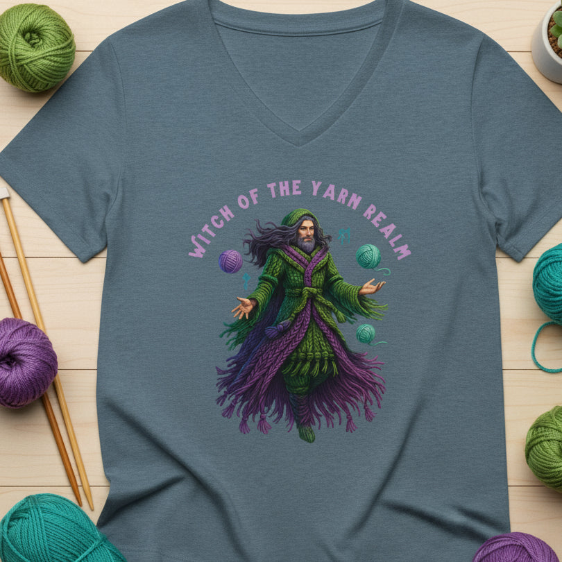 Warlock of the Yarn Realm V Neck T-Shirt Heather Slate / S