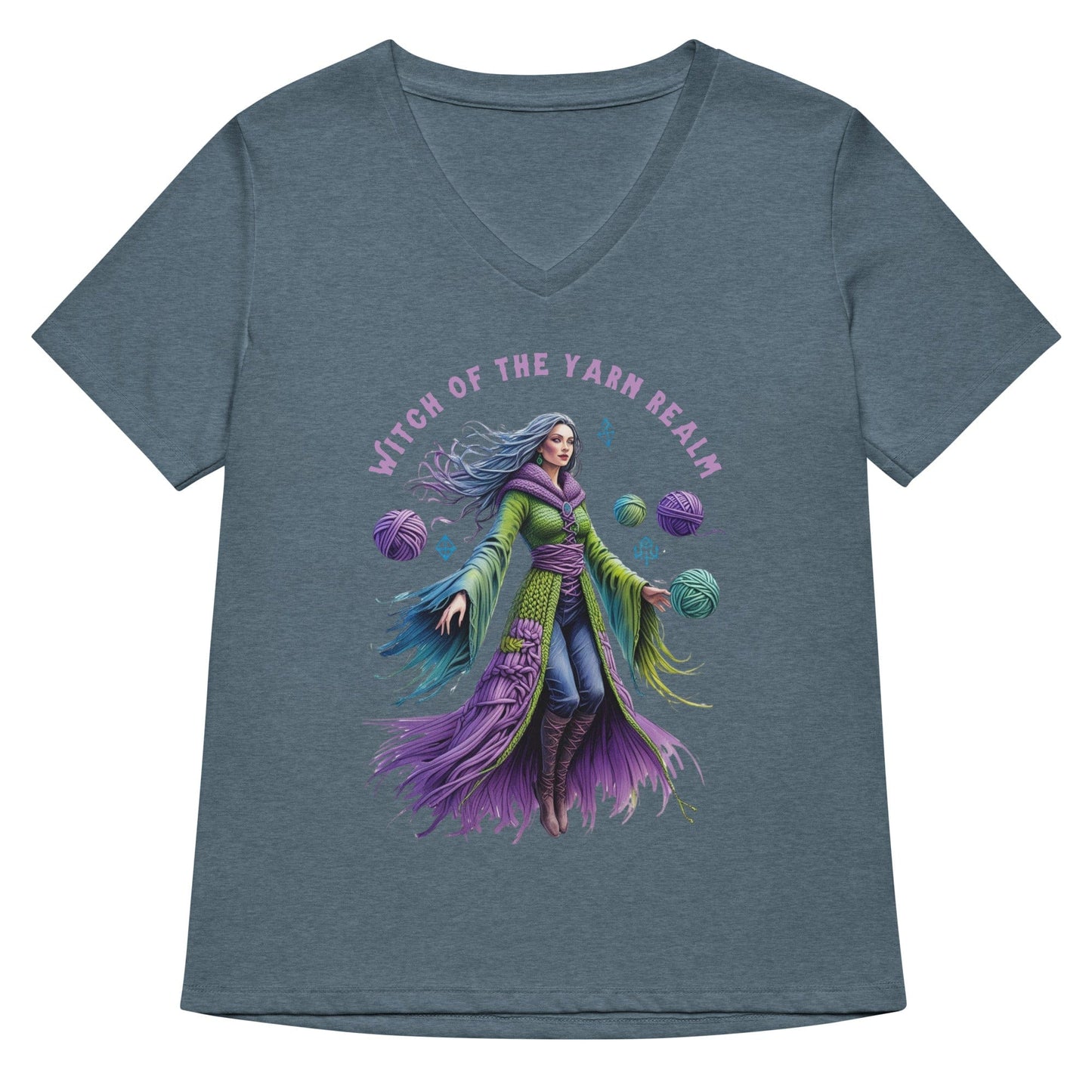 Witch of the Yarn Realm V Neck T-Shirt Heather Slate / S
