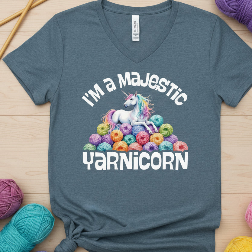 Yarnicorn V Neck T-Shirt Heather Slate / S