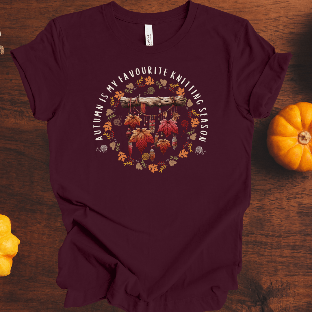 Autumn is my Knitting Season T-Shirt Maroon / S