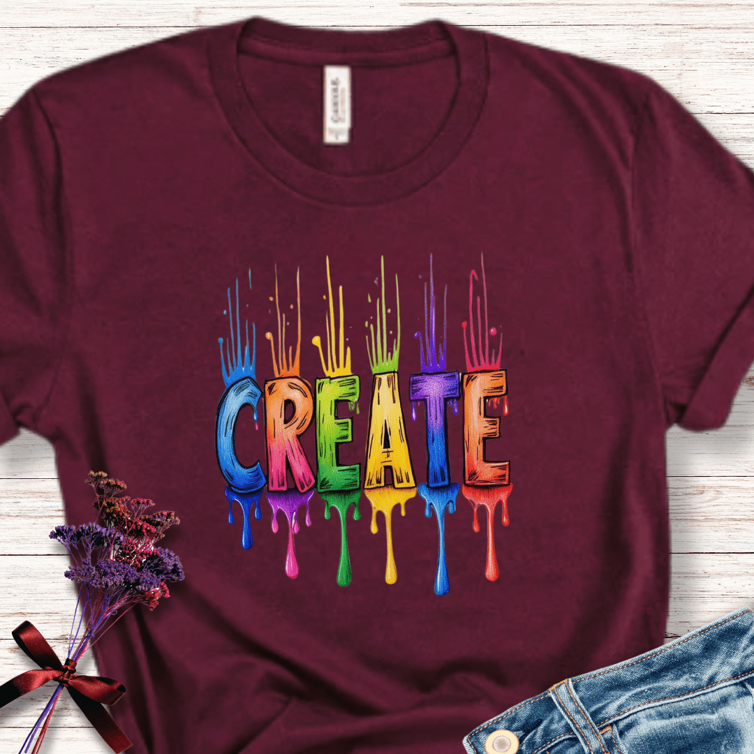 Rainbow Create T-Shirt Maroon / S