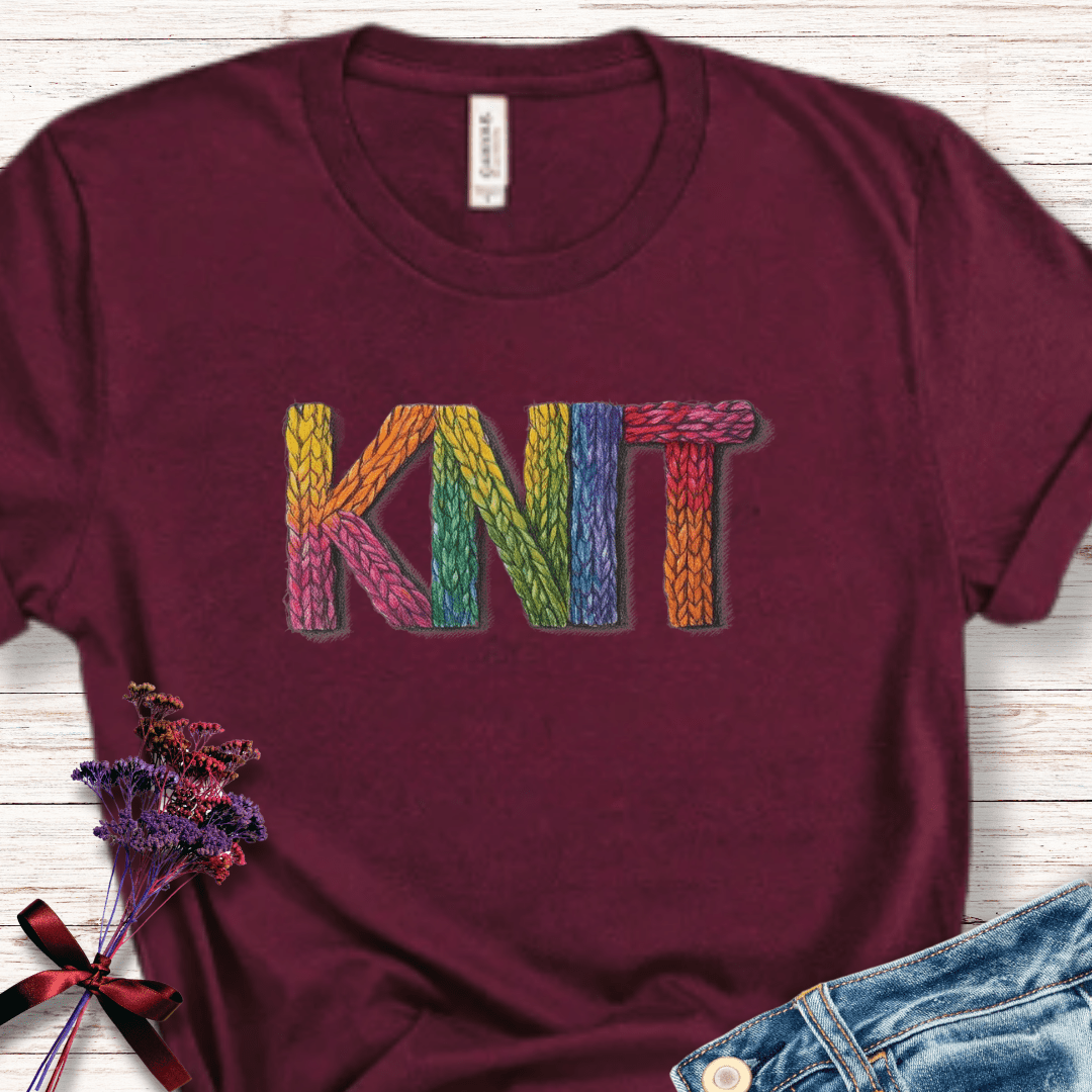 Rainbow Knit T-Shirt Maroon / S