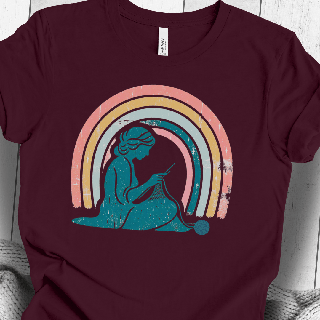 Retro Knitting T-Shirt Maroon / S