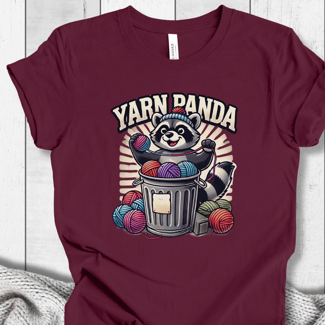 Cute Yarn Panda T-Shirt Maroon / XS