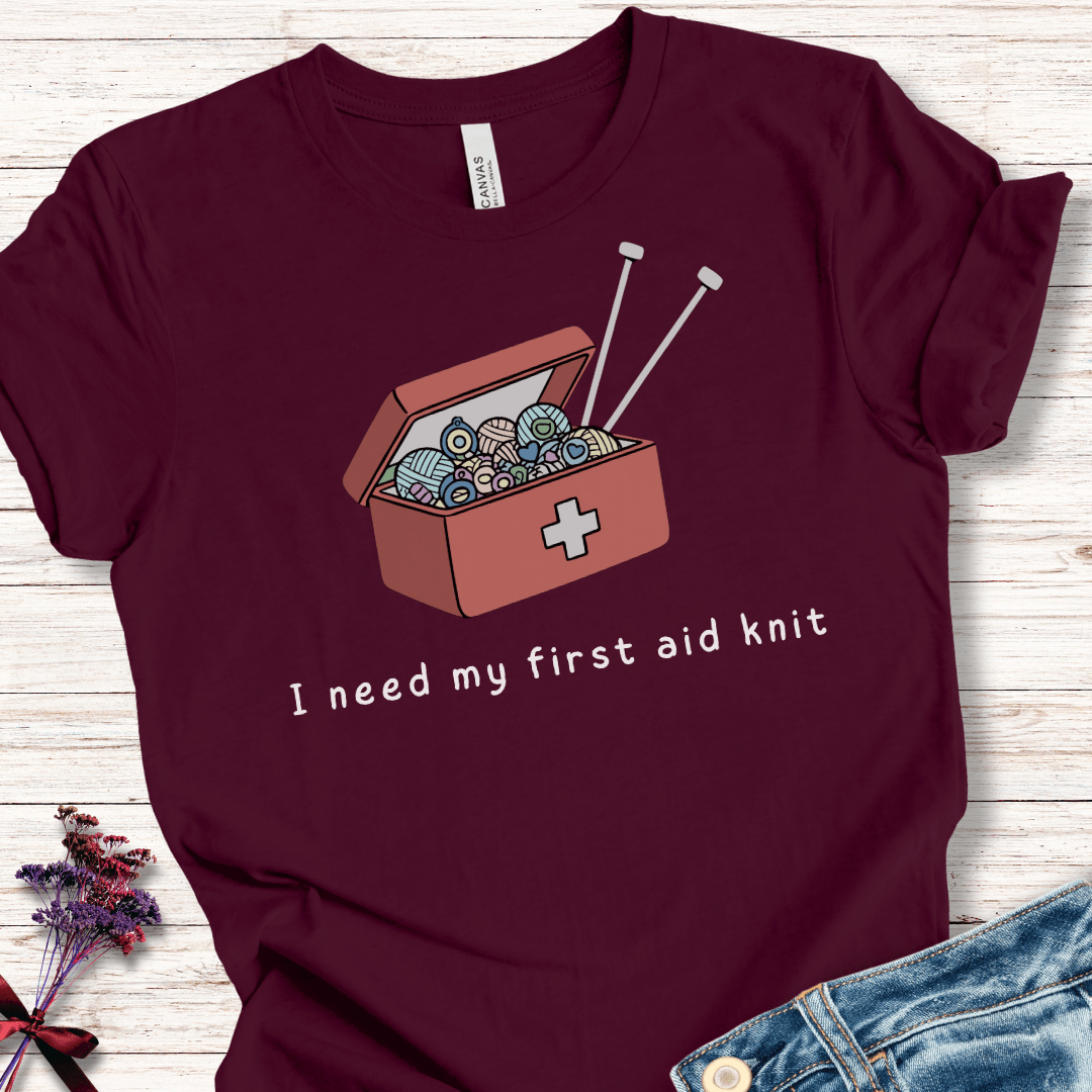 First Aid Knit T-Shirt Maroon / XS