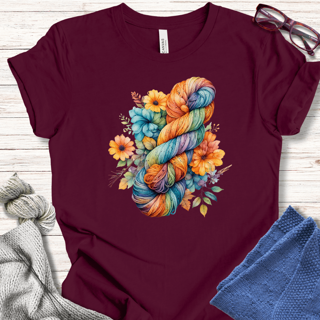 Floral Skein T-Shirt Maroon / XS