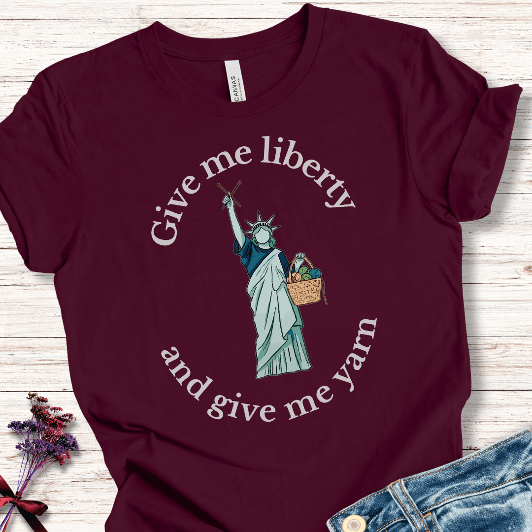 Statue of Liberty T-Shirt (With Text) Maroon / XS