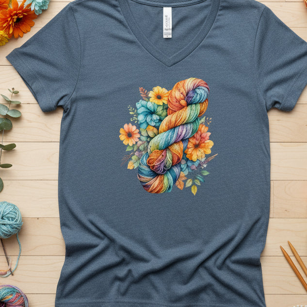Floral Skein V Neck T-Shirt Slate Heather / S