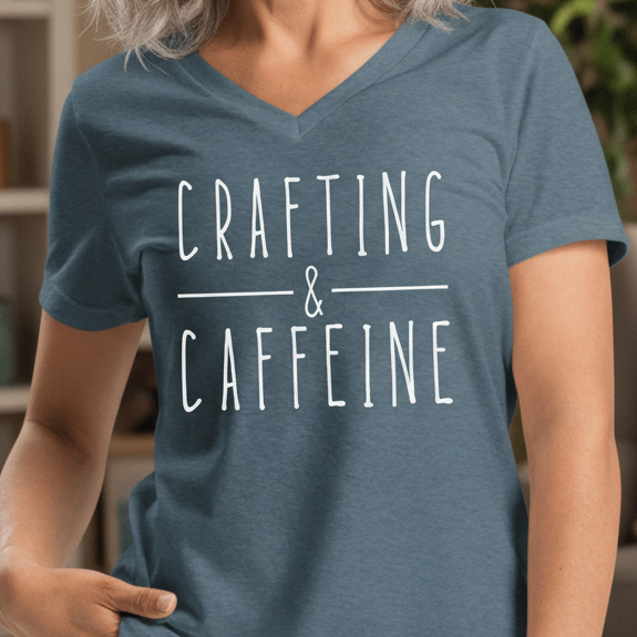 Crafting & Caffeine V Neck T-Shirt Slate / S