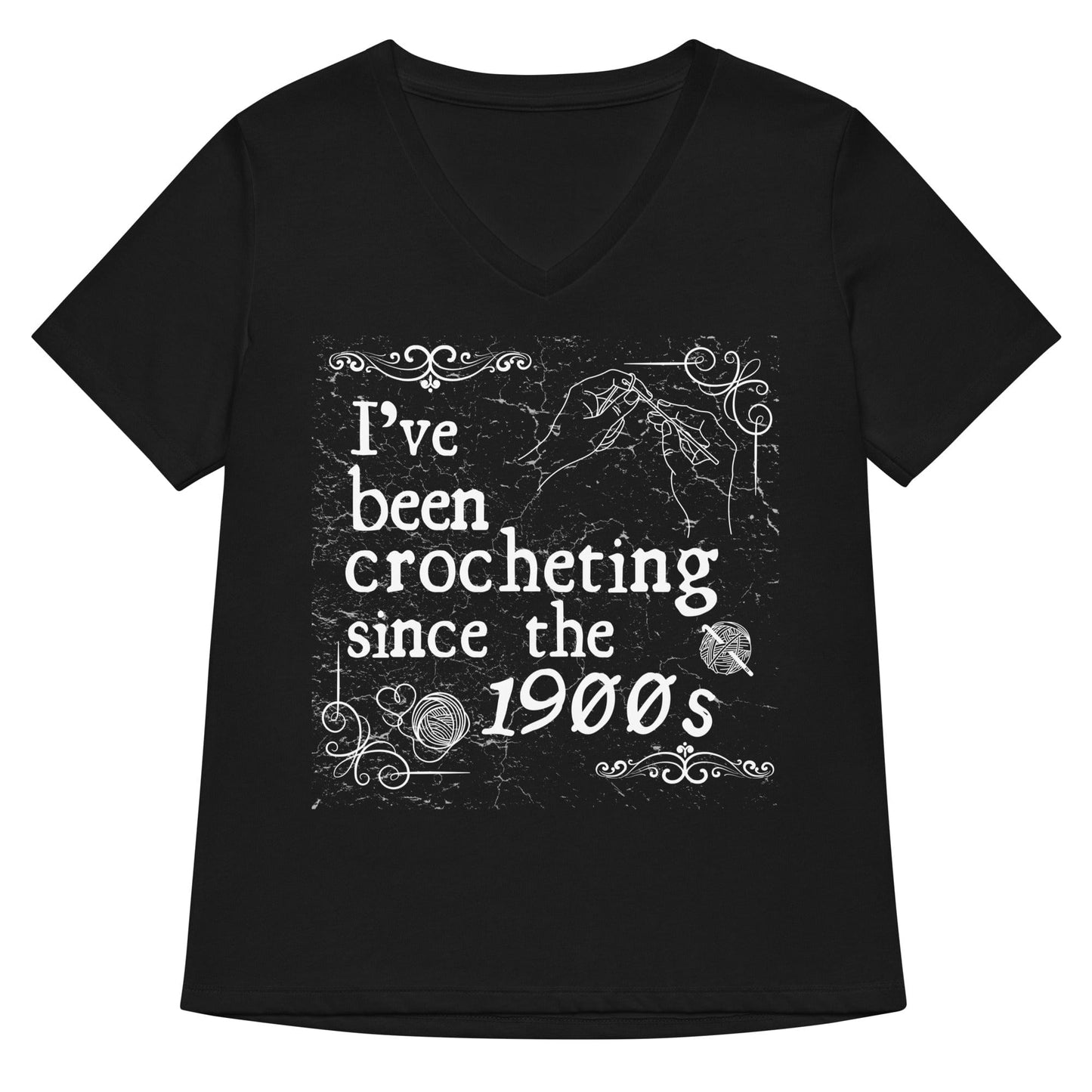 Crocheting Since the 1900s V Neck T-Shirt Solid Black Blend / S