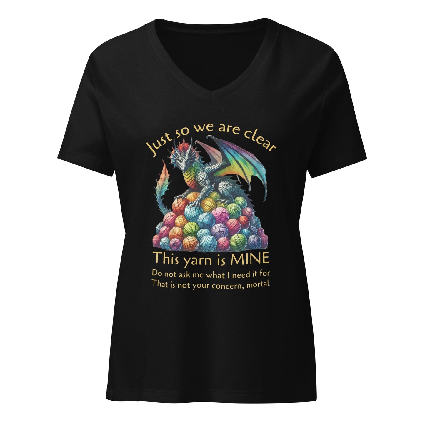 Dragon with slogan v-neck t-shirt Solid Black Blend / S