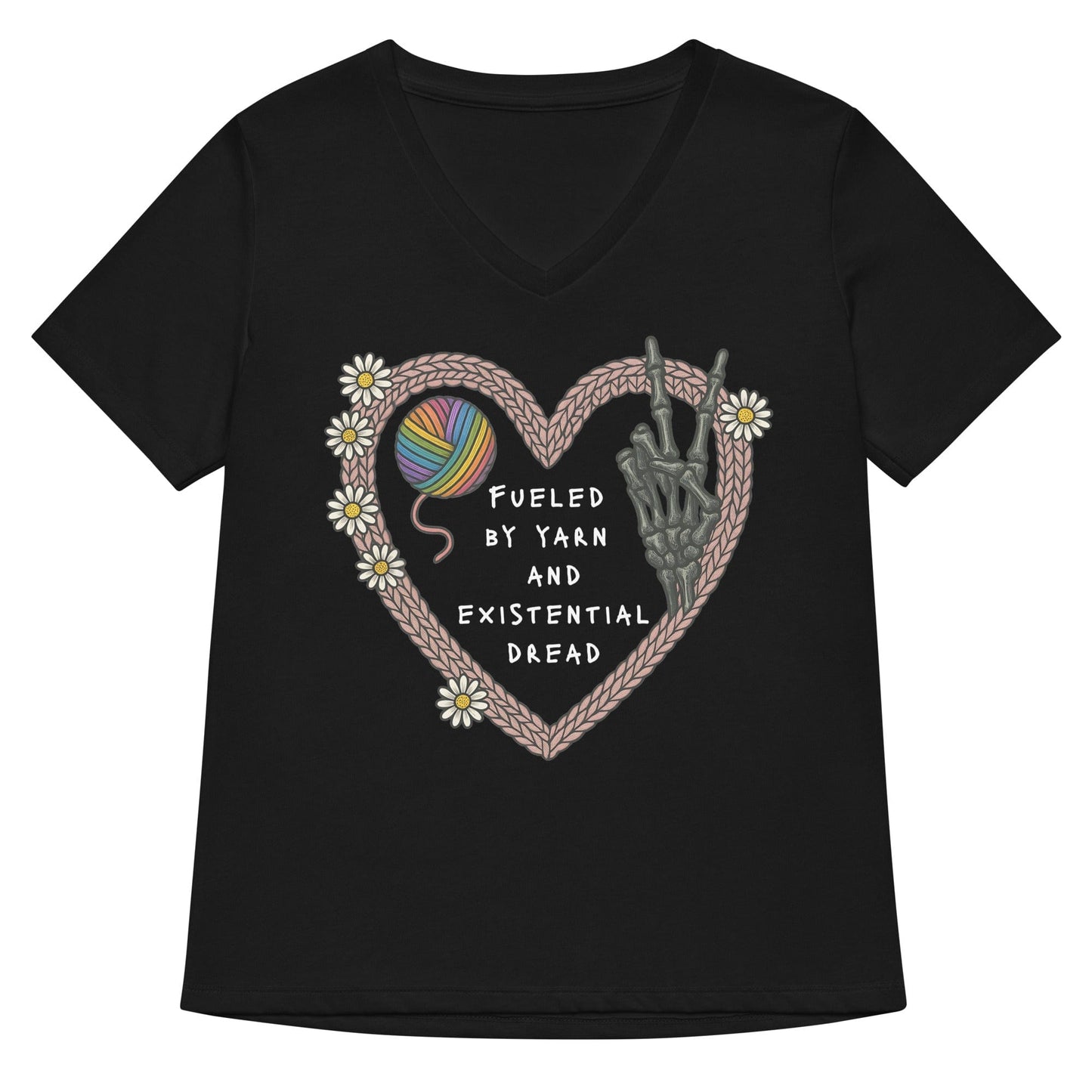 Existential Yarn V Neck T-Shirt Solid Black Blend / S