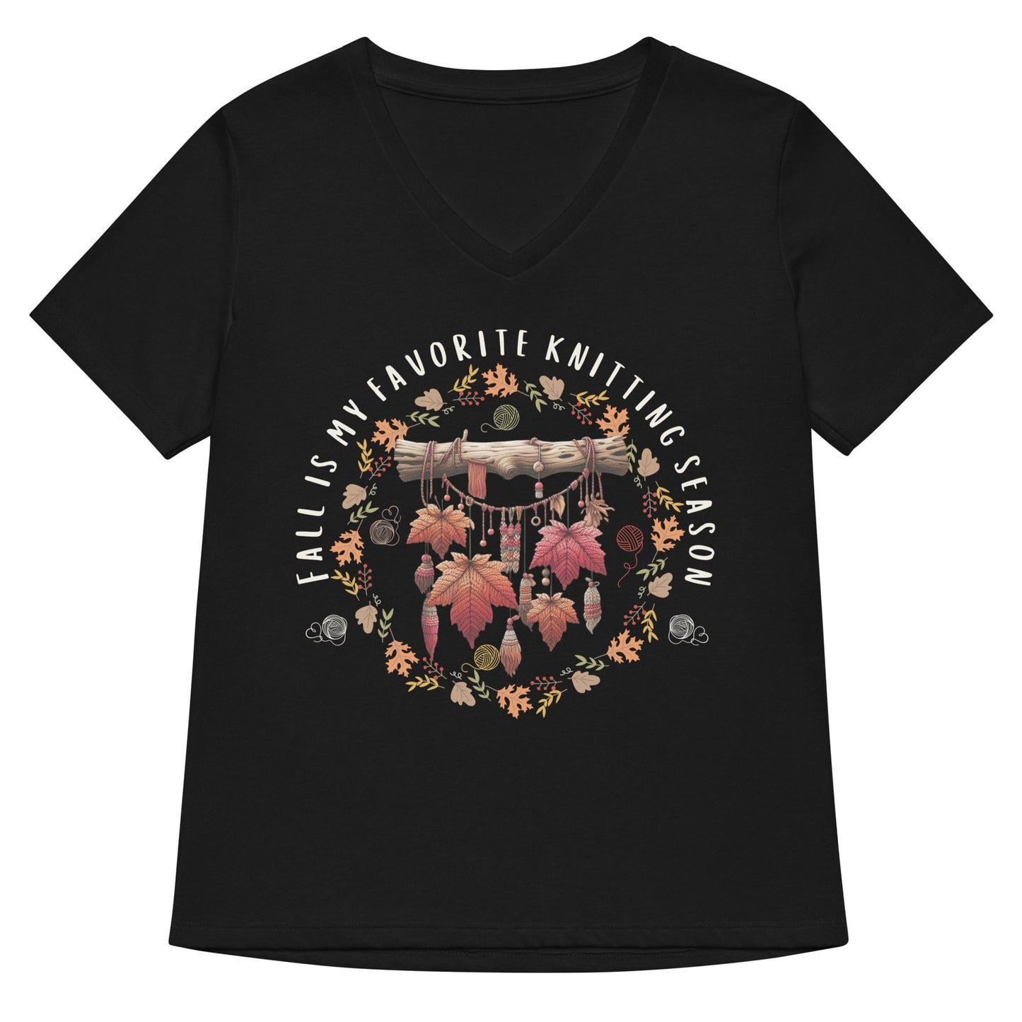 Fall is my Knitting Season V Neck T-Shirt Solid Black Blend / S