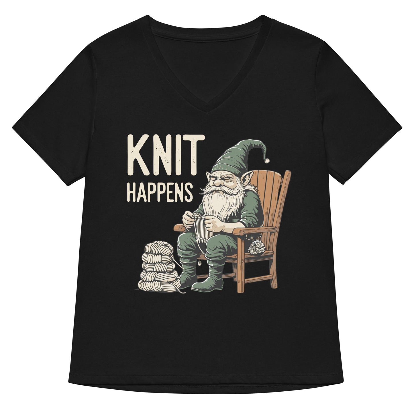 Knit Happens V Neck T-Shirt Solid Black Blend / S
