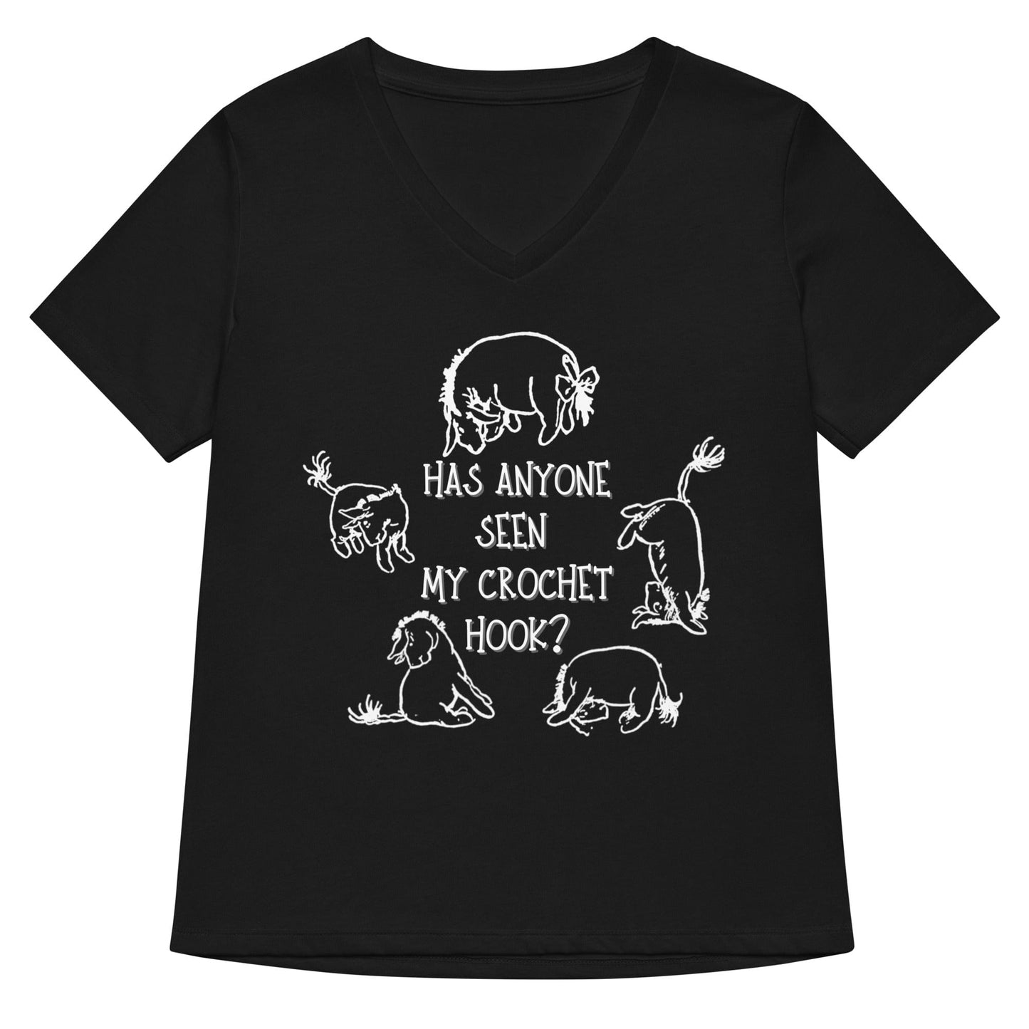 Lost Crochet Hook V Neck T-Shirt Solid Black Blend / S