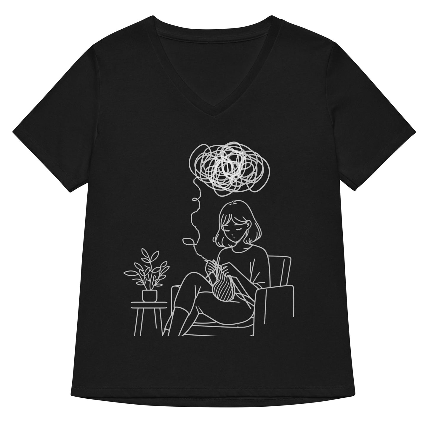 Mental Health V Neck T-Shirt Solid Black Blend / S