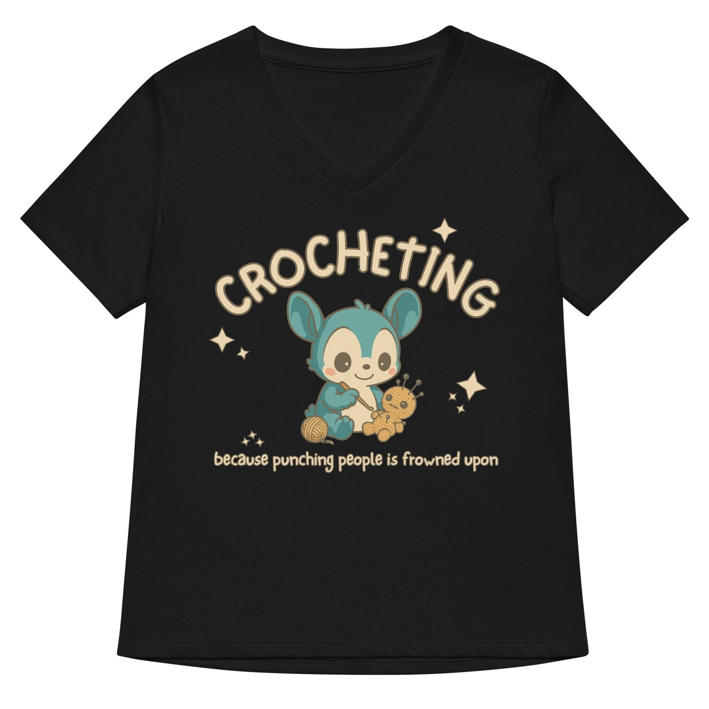 Punching People Is Frowned Upon V Neck T-Shirt Solid Black Blend / S