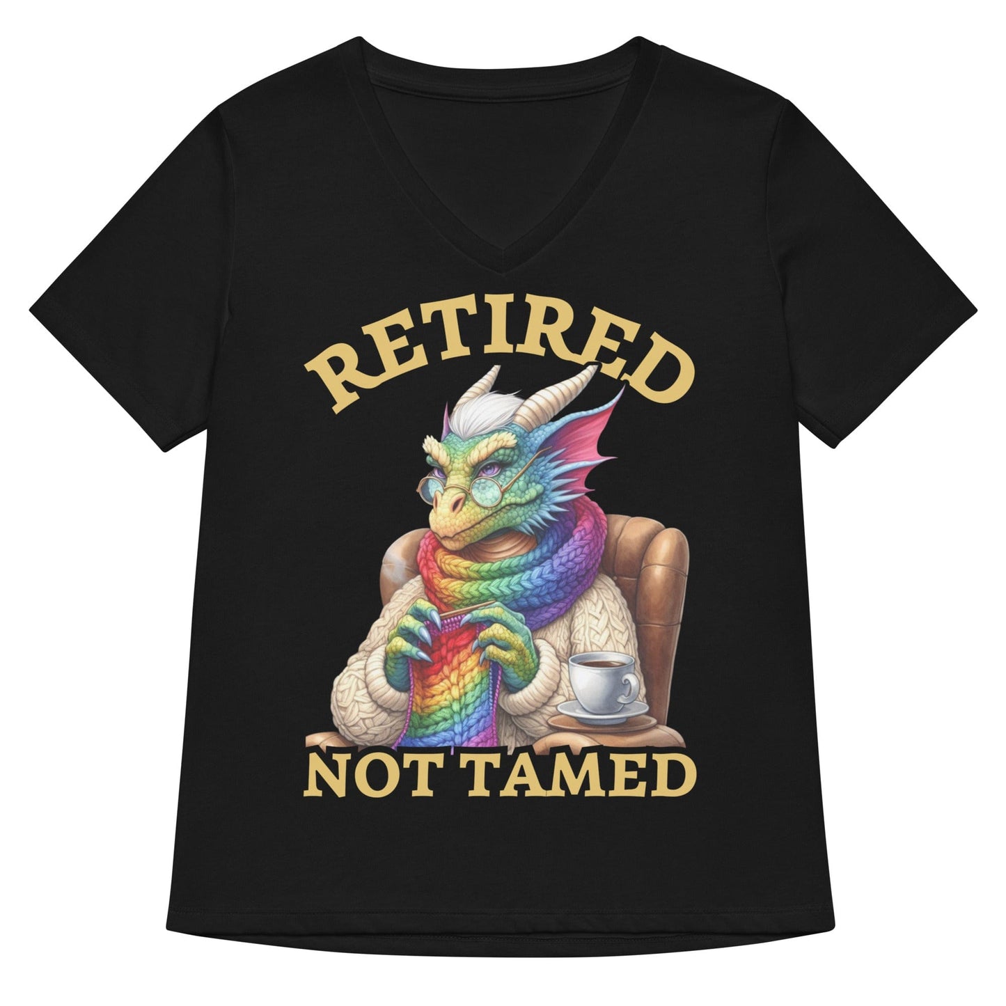Retired not Tamed V Neck T-Shirt Solid Black Blend / S
