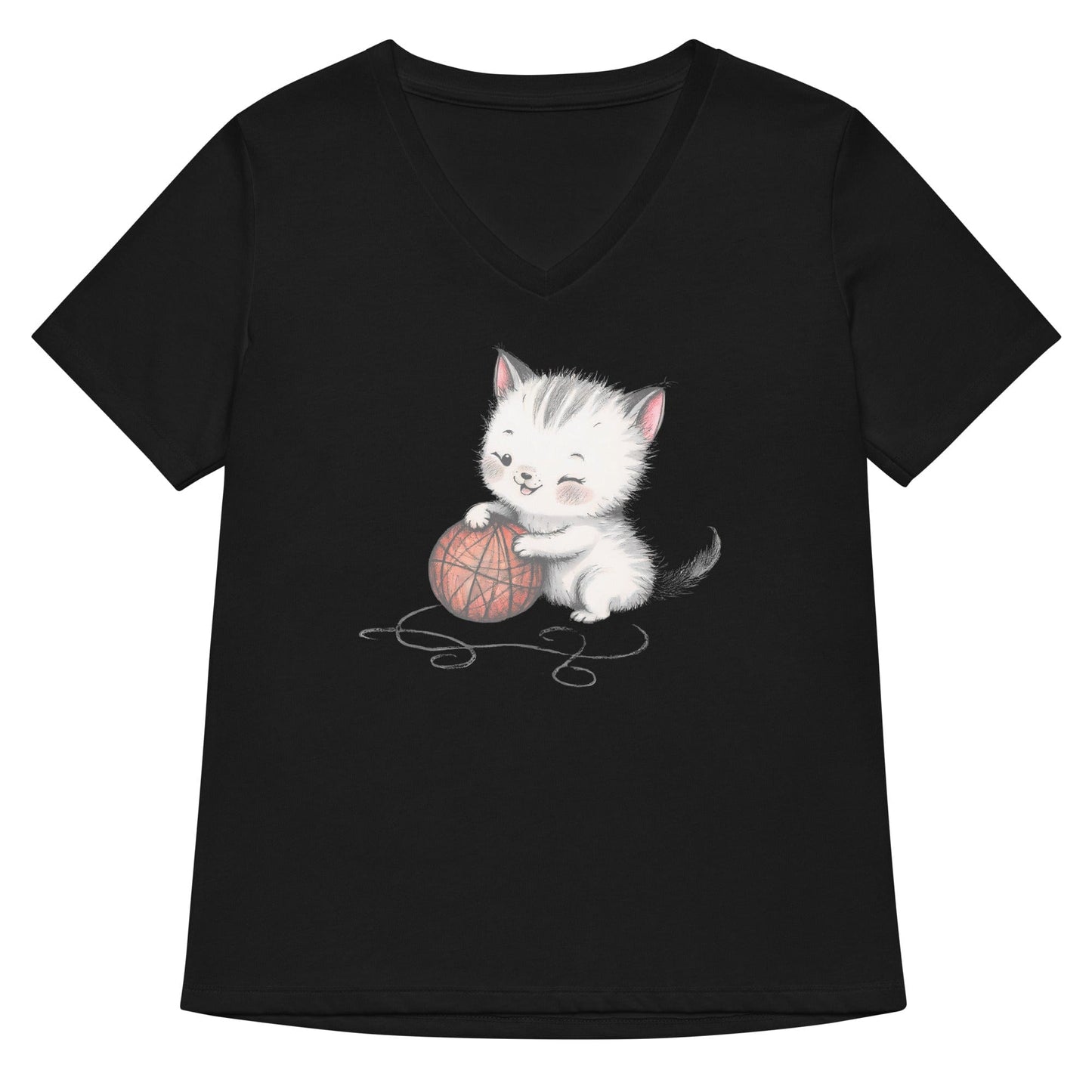 Soft Kitty V Neck T-Shirt Solid Black Blend / S