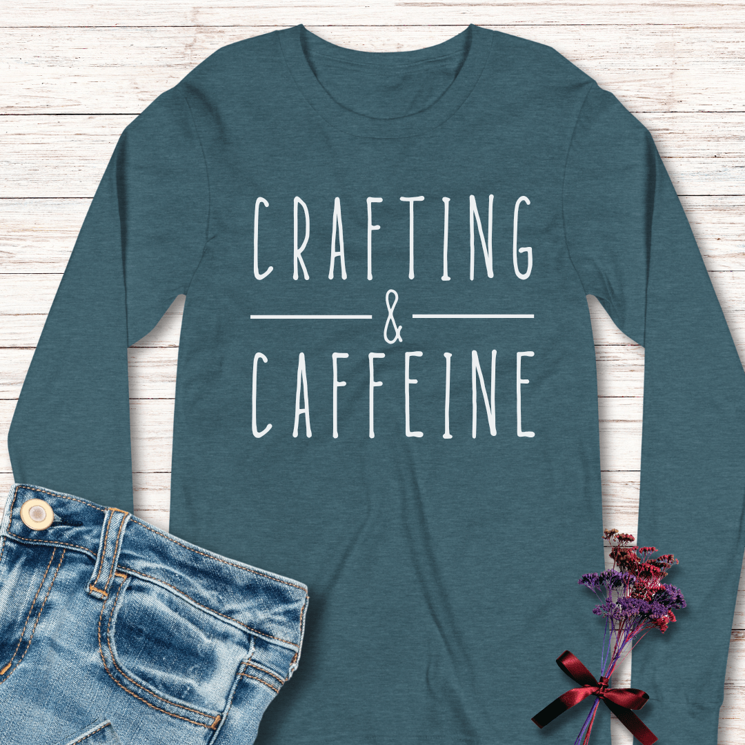 Crafting & Caffeine Long Sleeve Tee Teal / S