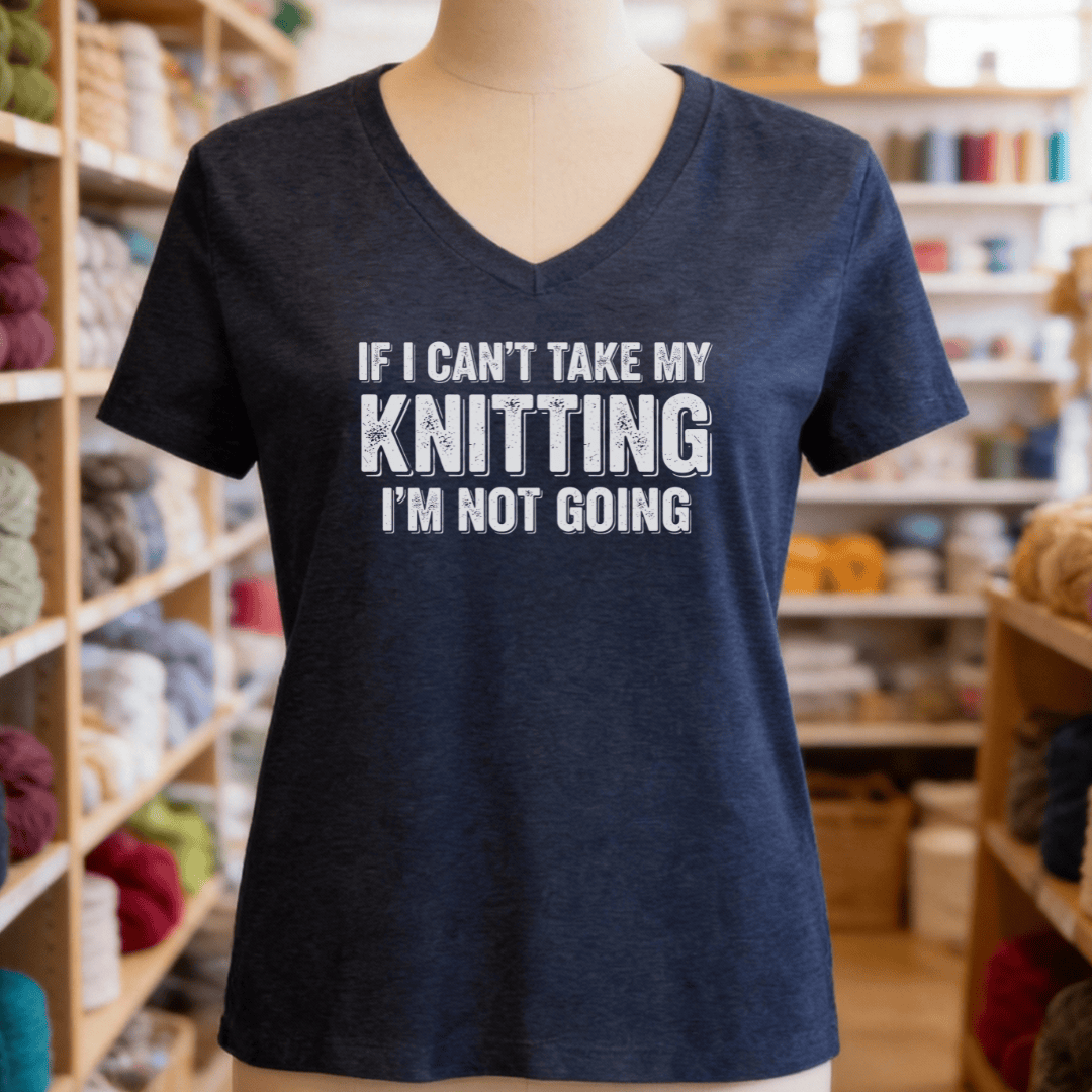 I'm Not Going V-Neck T-Shirt Heather Navy / S