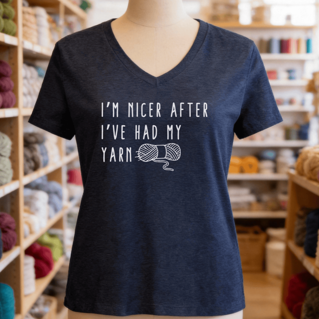 Nicer After Yarn V-Neck T-Shirt Heather Navy / S