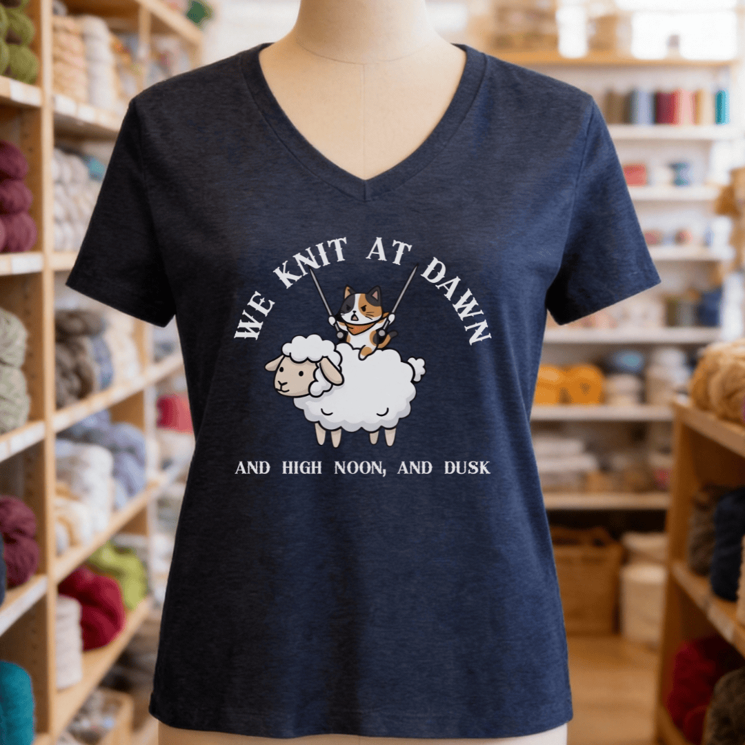 We Knit At Dawn V-Neck T-Shirt Heather Navy / S