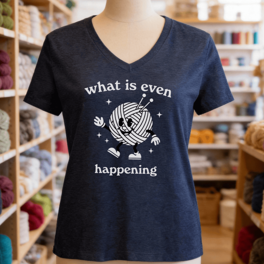 What Is Even Happening V-Neck T-Shirt Heather Navy / S