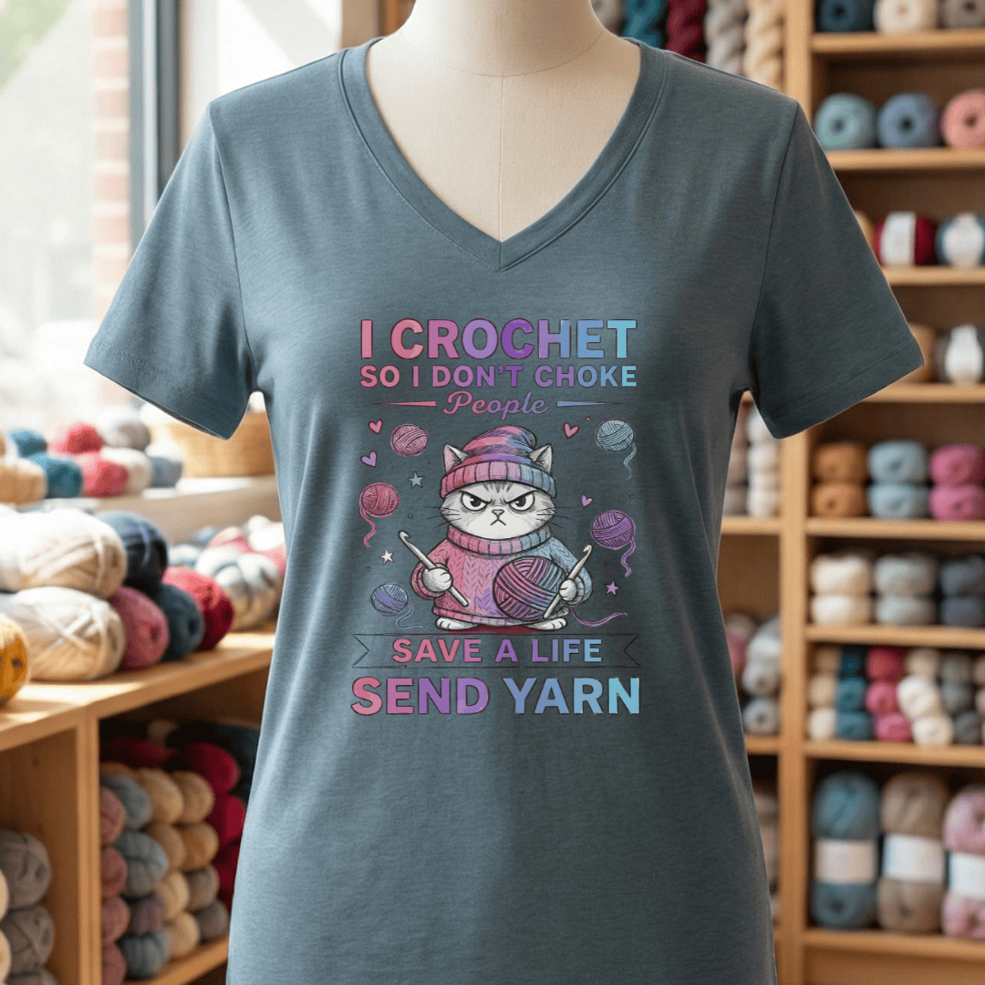 I Crochet So I Don't Choke People V-Neck T-Shirt Heather Slate / S