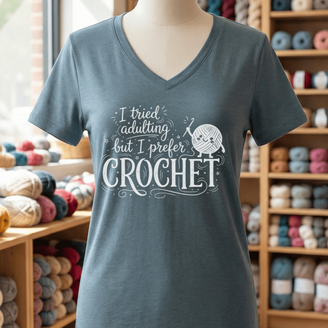 I Prefer Crochet V-Neck T-Shirt Heather Slate / S