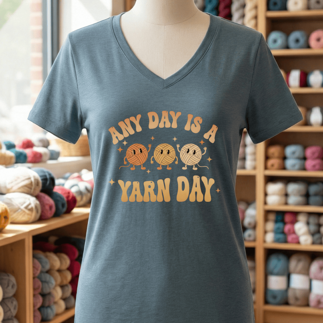 Yarn Day V-Neck T-Shirt Heather Slate / S