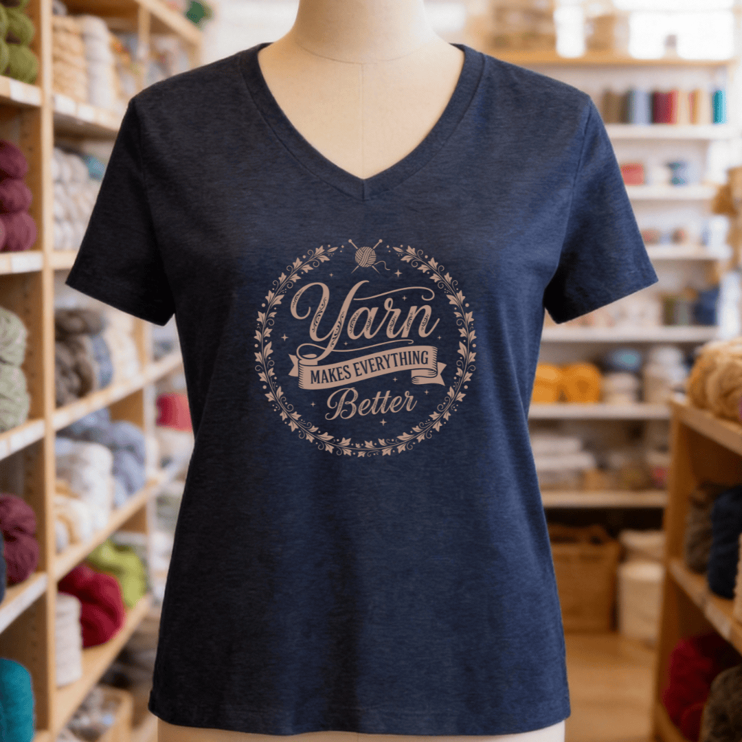 Yarn Makes Everything Better V-Neck T-Shirt Navy / S