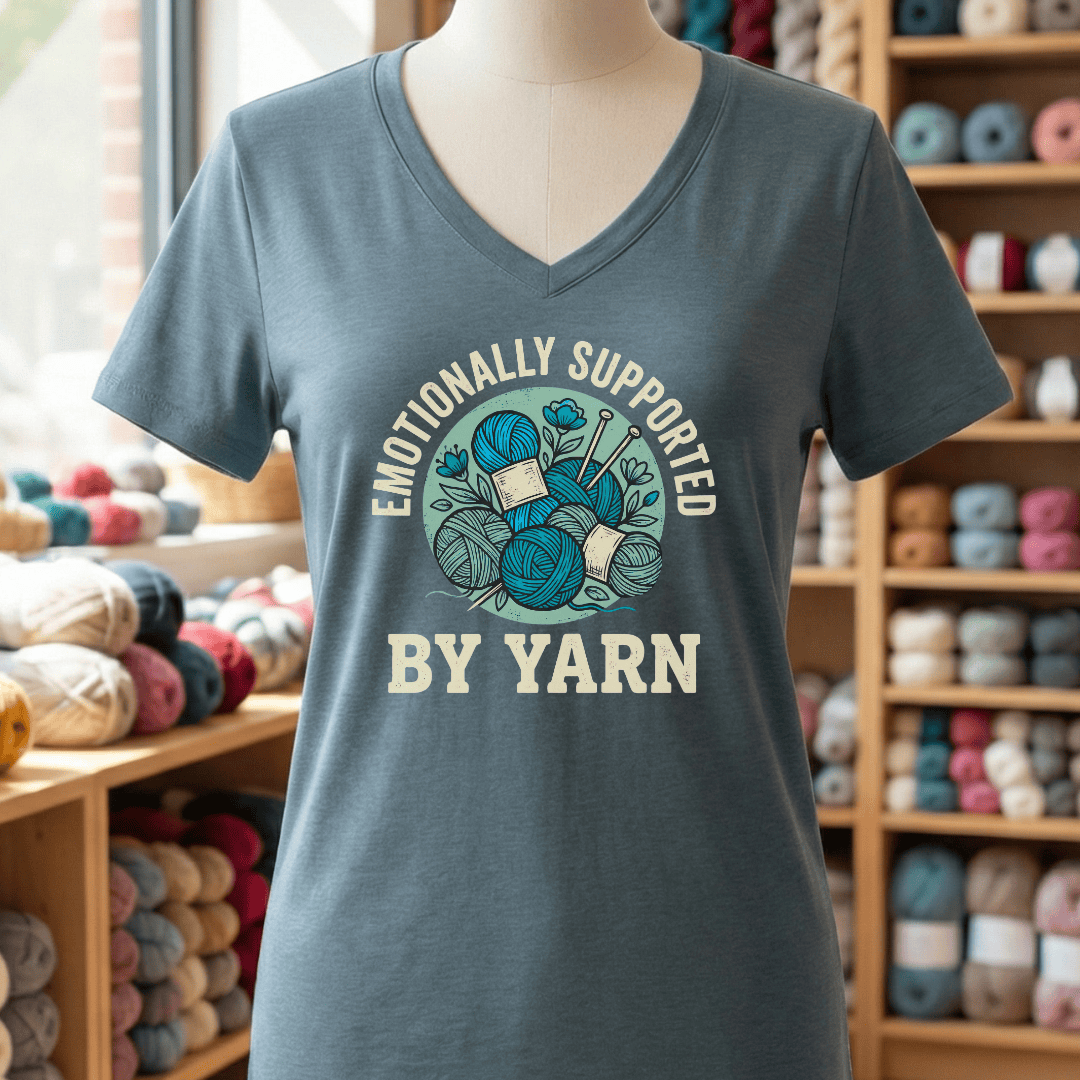 Emotionally Supported By Yarn V-Neck T-Shirt Slate / S