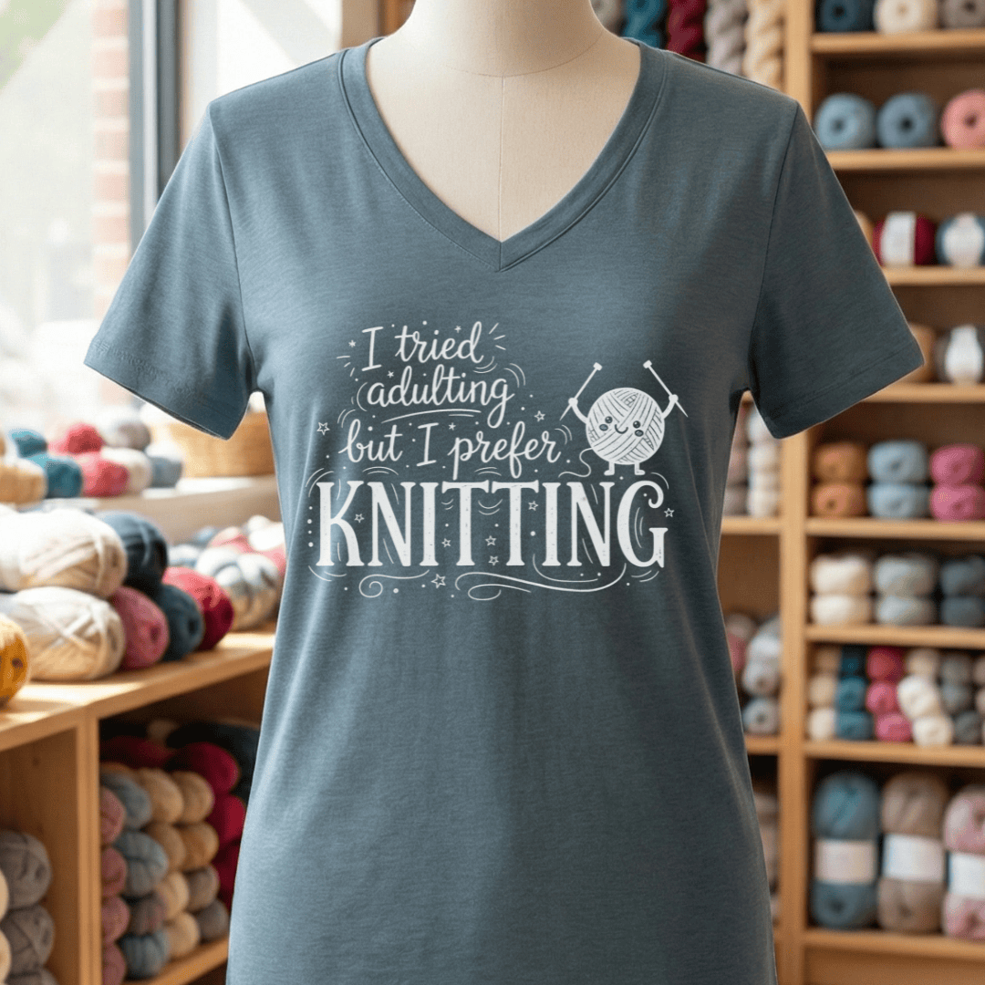 I Prefer Knitting V-Neck T-Shirt Slate / S