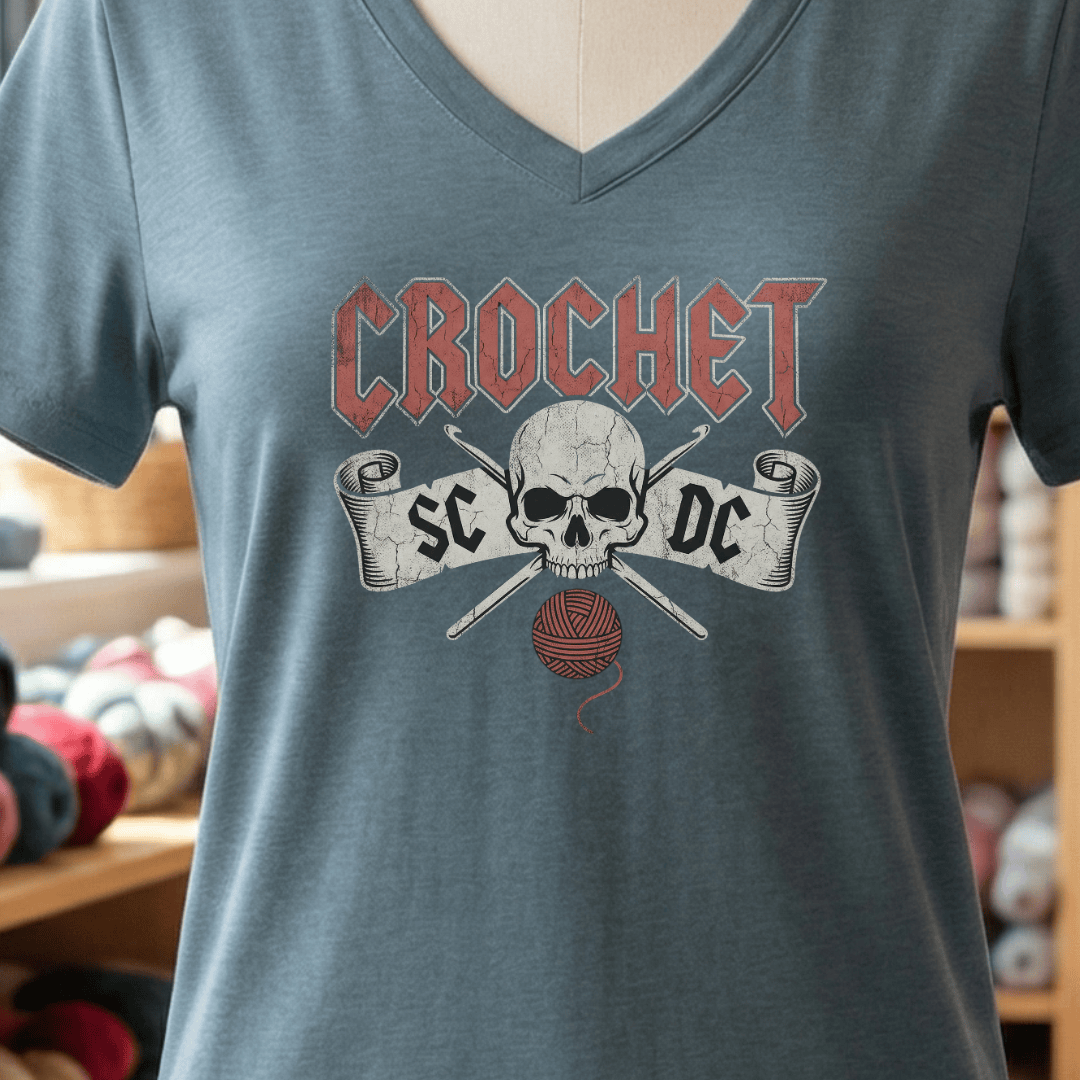 SC / DC Crochet Rock V-Neck T-Shirt Slate / S