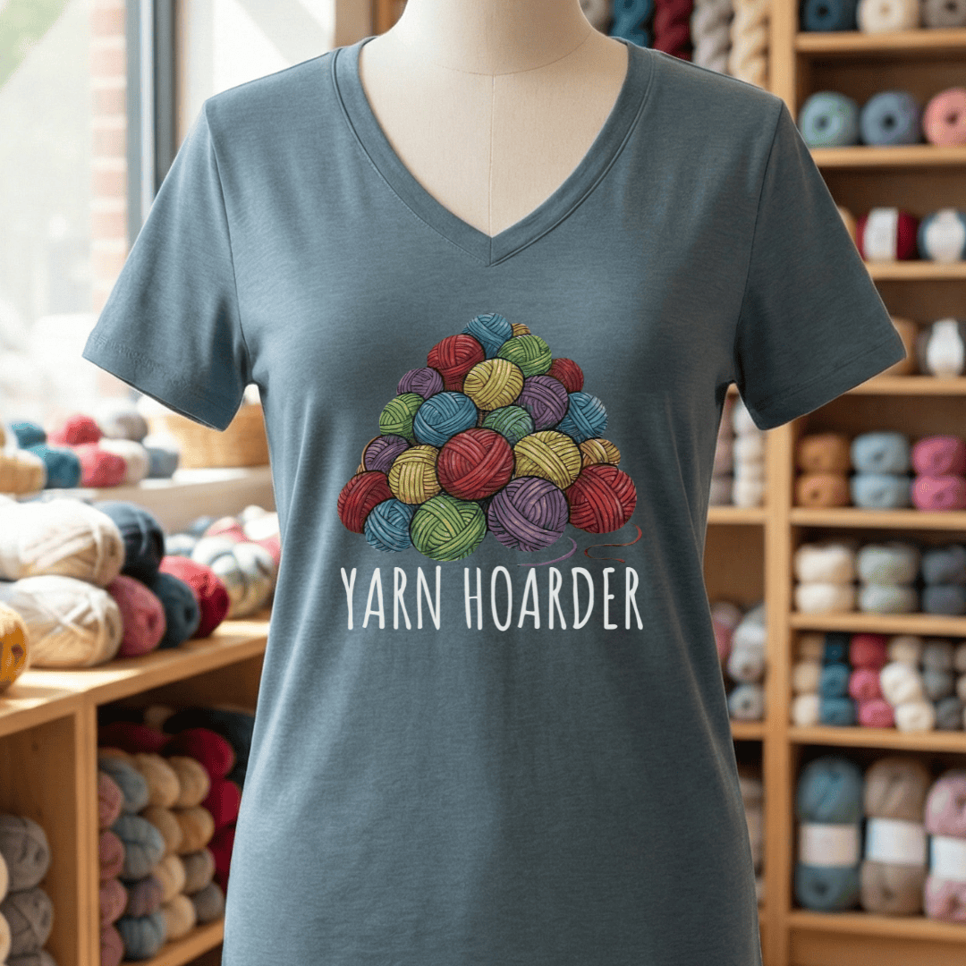 Yarn Hoarder Pile V-Neck T-Shirt Slate / S