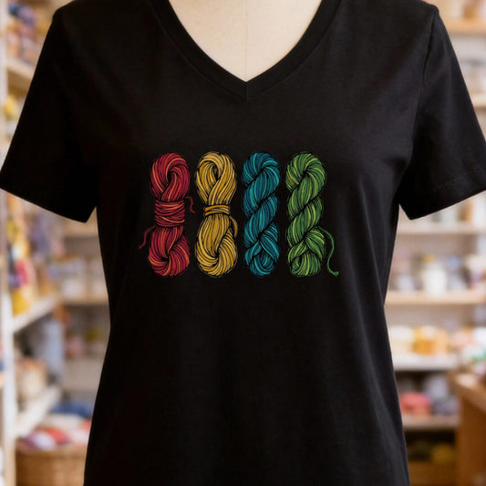 4 Sketched Skeins V-Neck T-Shirt Black t-shirt